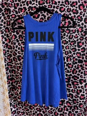 Y2K/2010s PINK Victoria's Secret Women's Blue Logo Muscle Tank